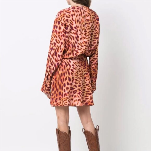 STELLA MCCARTNEY Cheetah Print Knotted Mini Silk Dress Size 40 - Picture 3 of 7